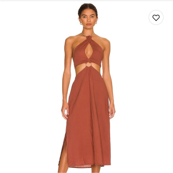 WeWoreWhat Shell Chain Halter Midi Dress Cappuccino Brown | NWT | Size Large - Picture 3 of 8